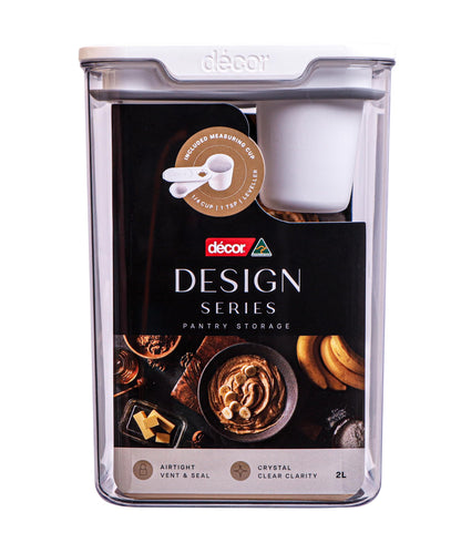 Décor Pantry Storage Container 2L with Quarter Cup Measure - Design Series, Airtight, BPA-Free, Modular Stackable, Dishwasher Safe, Australian Made