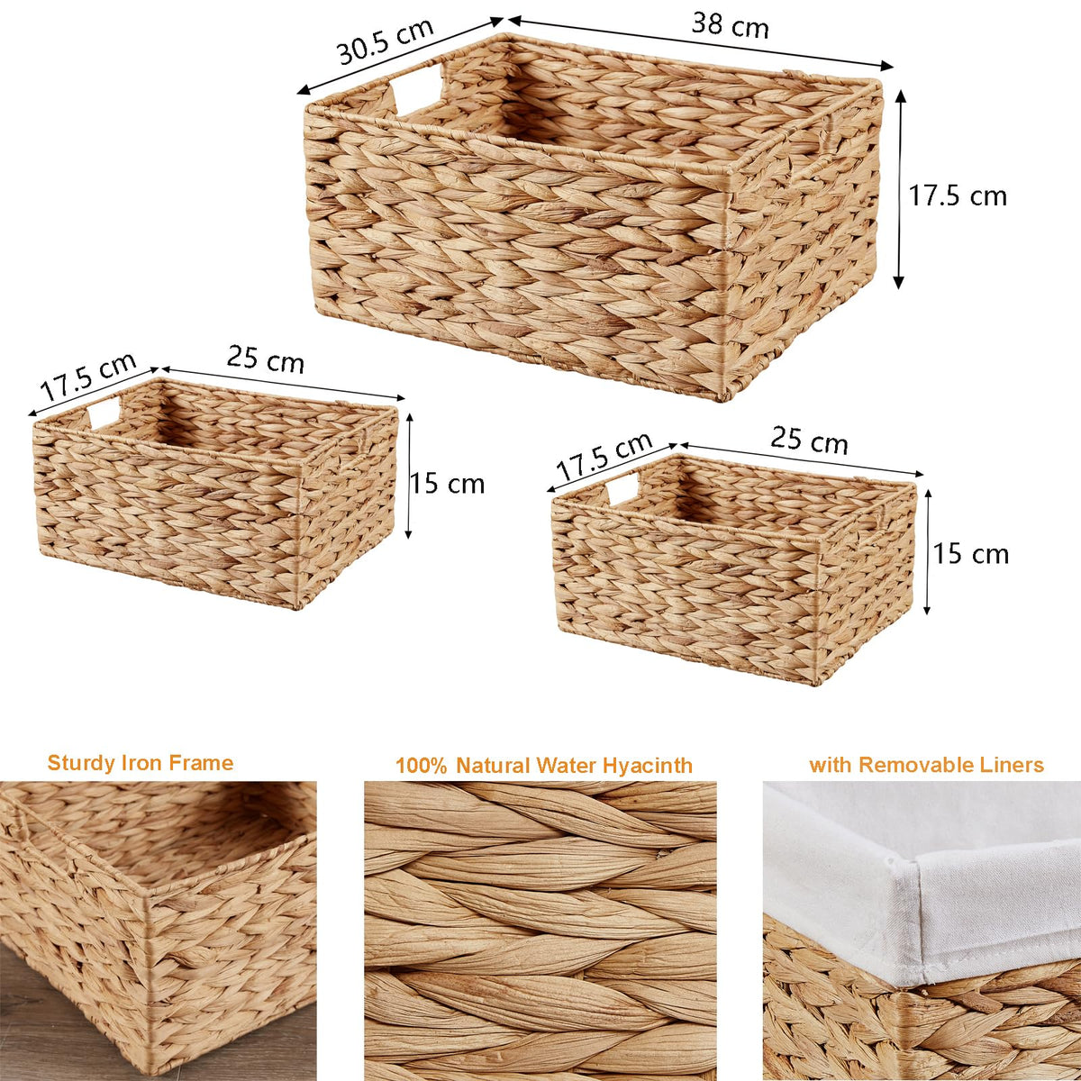 Vagusicc Wicker Storage Basket with Handles and Removable Fabric Lining