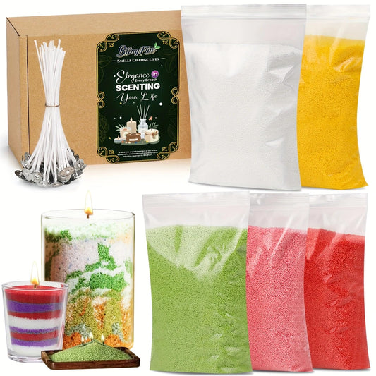 5 Color DIY Sand Wax Candle Making Kit ? Refillable Pearled Wax with Candle Wicks, Scented Candle Supplies for Halloween, Christmas, Wedding, Home
