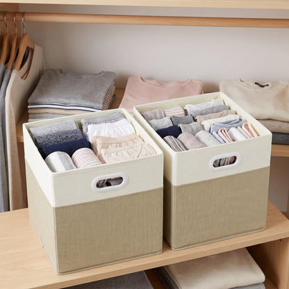 SOCOHOME Fabric Storage Boxes,25x25x25cm Storage Cube, Foldable Storage Baskets for Toys Nursery Closet(Light Khaki/Cream White, 4 Pack)