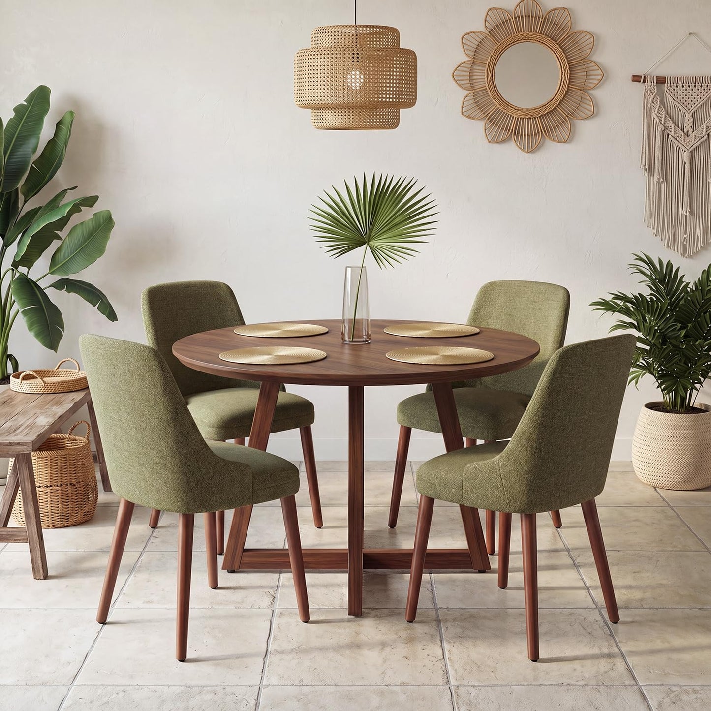 Dining Chairs Set of 4, Upholstered Dining Room Chairs with Ergonomic High Back, Thick Padded Seat, Skin-Friendly Fabric