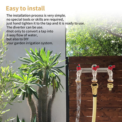 Tesmotor 1/2'' Inch Brass 3-Way Outdoor Water Tap, Garden Tap with Three 3/4" Outlet Tap and Individual On/Off, T Splitter Brass Hose Connector