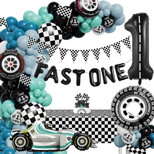 1st Birthday Decorations for Boys, Racing Cars Theme Party Decorations, First Birthday Decoration Boy Car, Fast One Decorations Kids, Blue Race Car