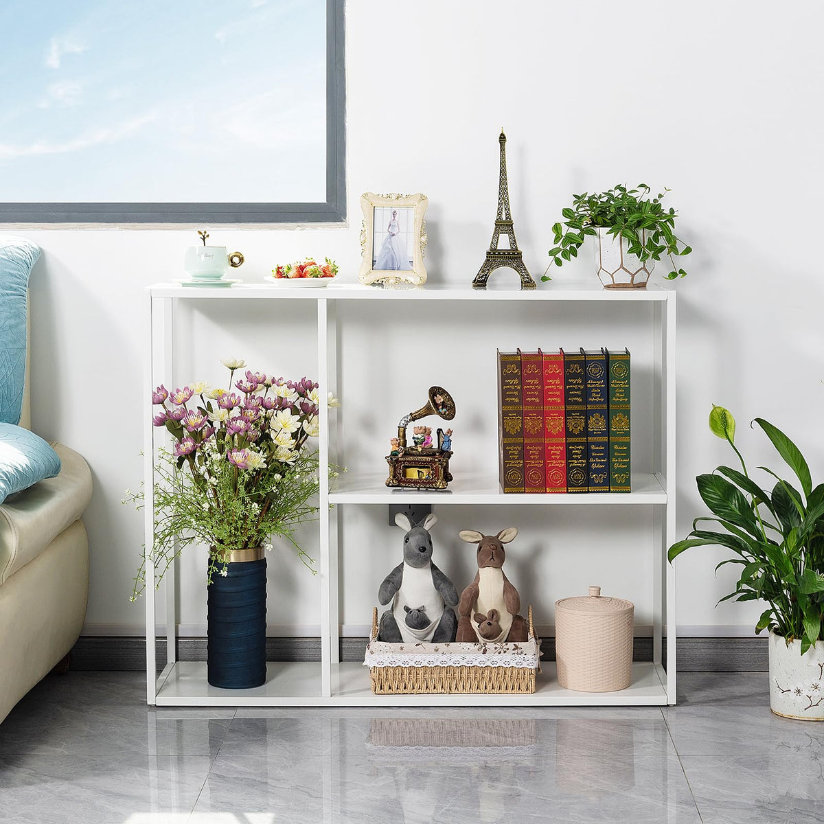 HDANI Console Table,3 Shelf Sofa Table,Thin Entryway Table,Metal Frame Couch Table for Small Spaces,Living Room,Hallway (White, 100×30×80cm)