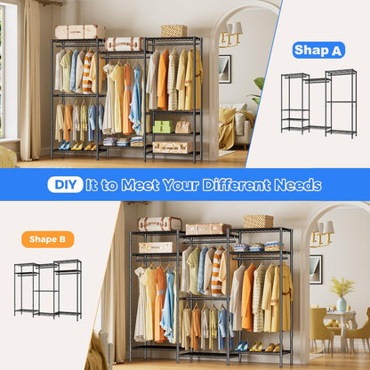Heavy Duty Clothes Rail,Hanging Rails for Clothes,Clothing Rails,Portable Wardrobe Rail Metal Closet Rack with Shoe Rack