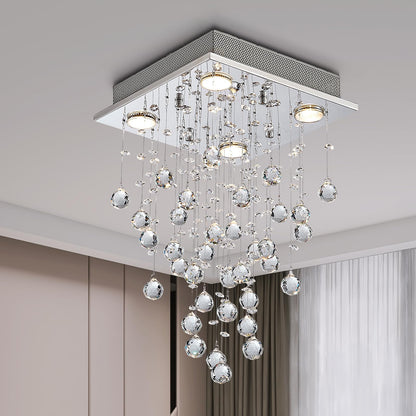 BESTIER Modern Crystal Raindrop Chandelier Lighting Flush Mount LED Ceiling Light Fixture Pendant Lamp for Dining Room Bathroom Bedroom Livingroom 4