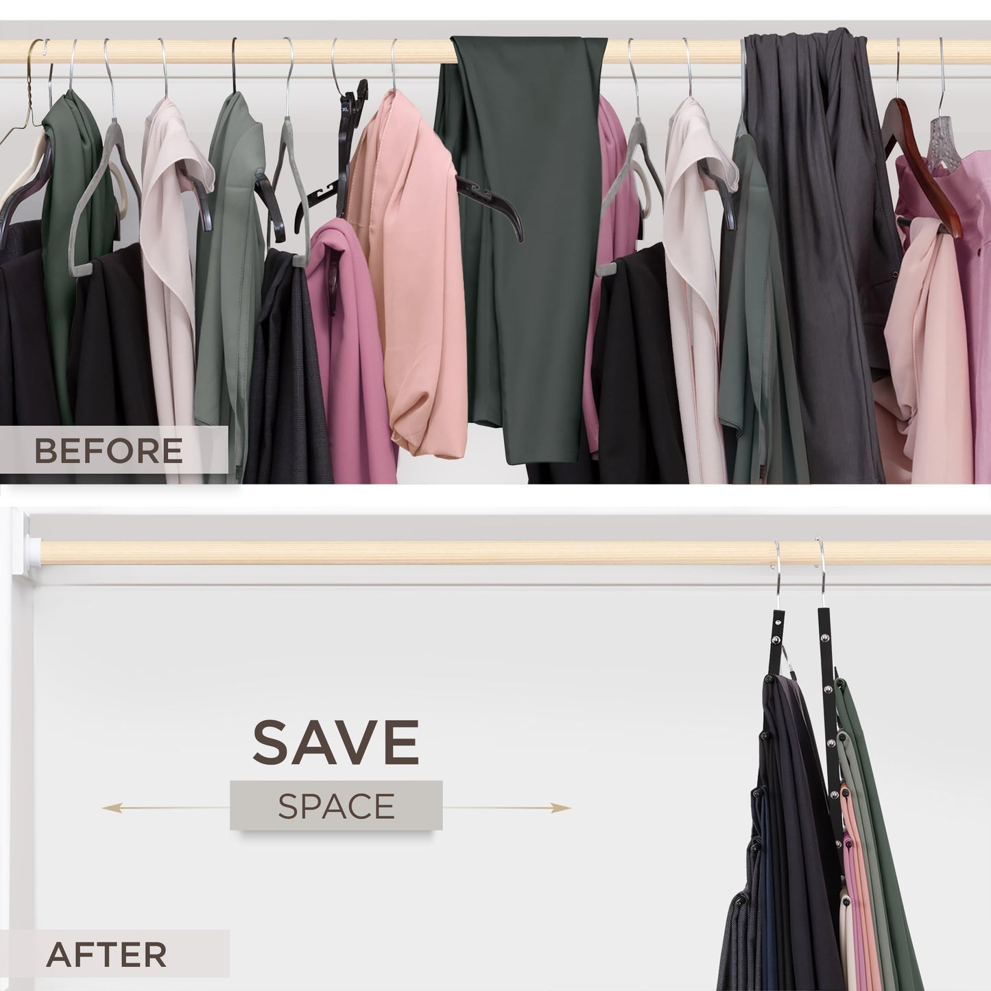 MORALVE Trousers Hangers Space Saving - European Beechwood Scarf and Jeans Hangers - Wardrobe Organiser and Space Saver Trouser Rack, Leggings Hanger