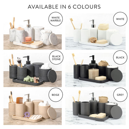 zccz- grey Bathroom Accessory Set 6 Pieces - Bathroom Organiser with Tootbrush Holder, Lotion Soap Dispenser, Vanity Tray and 2 Qtip Holders - Modern