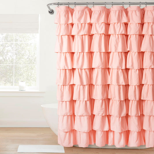Lush Decor Ruffle Floral Shower Curtain Vintage Chic Farmhouse Blush 72x72 Inch