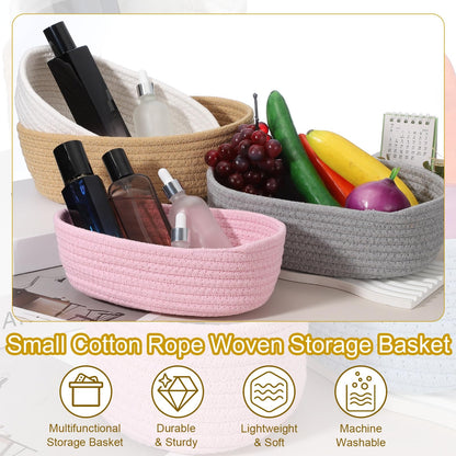 sourcing map White Small Cotton Rope Woven Storage Basket, Shelf Closet Storage Gift Woven Baskets Cute Nursery Box Bin Decor Organization Bin for