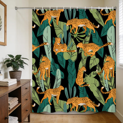 Ttincceer 183x188cm Jungle Leopard Shower Curtain Safari Wildlife Animal Tropical Palm Leaves Bathroom Decorative Water Resistent Boho Modern Nature