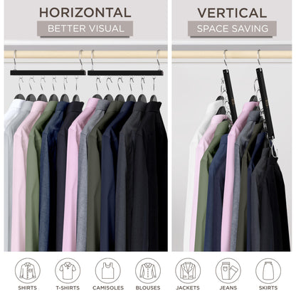 MORALVE Space Saving Hangers for Wardrobe – 4 Pack European Beechwood 6-Tier Shirt Organiser with 360° Swivel Hook