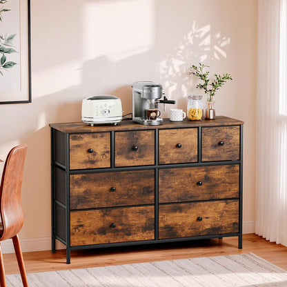 Clevich Chest of Drawers with 8 Fabric Drawers, Wooden top Sideboard, Metal Frame, Anti-Tip Design Storage Cabinet for Bedroom