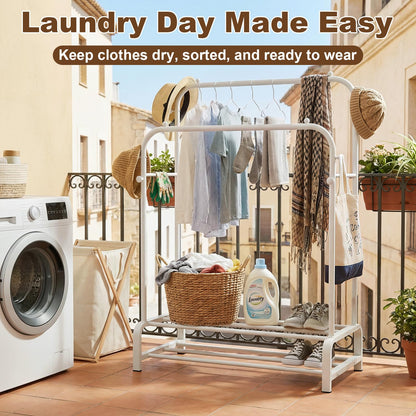 OPPAIYA Heavy Duty Double Rod Clothes Rail, 110cm Garment Rack Supports Up to 80kg (Even Weight Distribution)