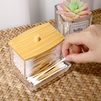 SUMTree L-shaped Qtip Cotton Ball Holder Qtip Dispenser with Bamboo Lid
