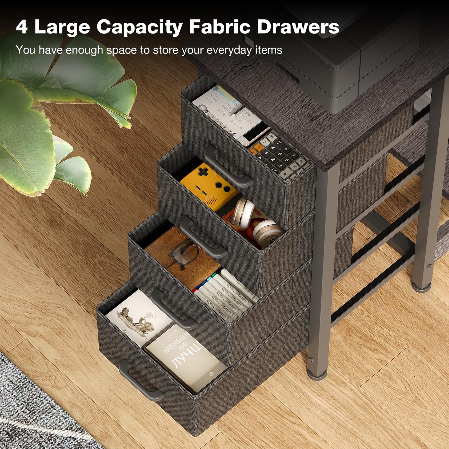 Coleshome Small Corner Desk with Drawers for Home Office, 120x70 cm, Grey