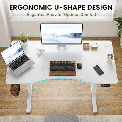 Farini U-Shaped Ergonomic Electric Standing Desk, 120x60cm, Height Adjustable Sit to Stand Desk with Memory Keypad & Headphone Hook for Home and