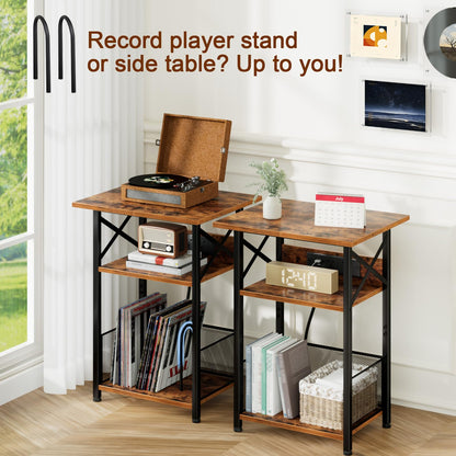 AMHANCIBLE Record Player Stand with Charging Station, Vinyl Record Storage