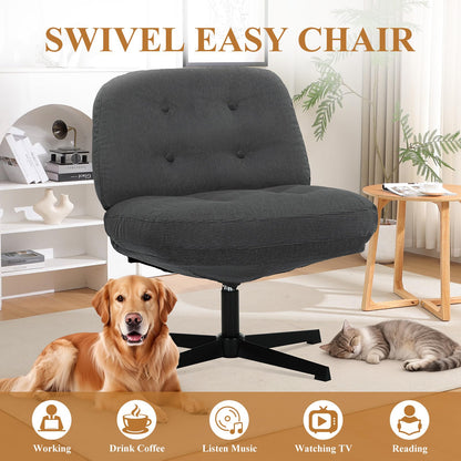 COLAMY Wide Seat Cross Legged Home Office Chair – Thick Padded Corduroy Desk Chair with Metal Base