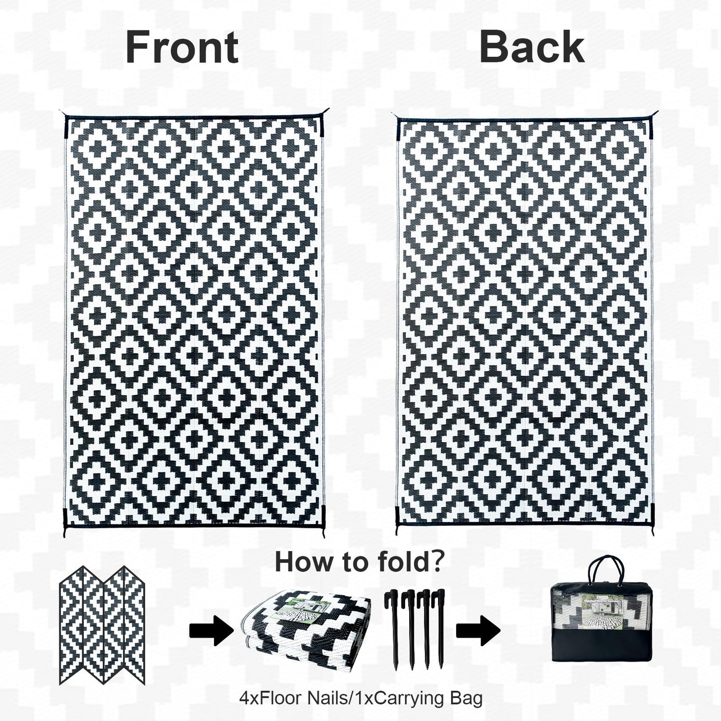 CHOSHOME Outdoor Rug for Garden 150x240CM Large Outdoor Rugs Waterproof Camping Rugs Portable Carpet Woven Rug Easy Cleaning Rug Recycled Balcony Rug