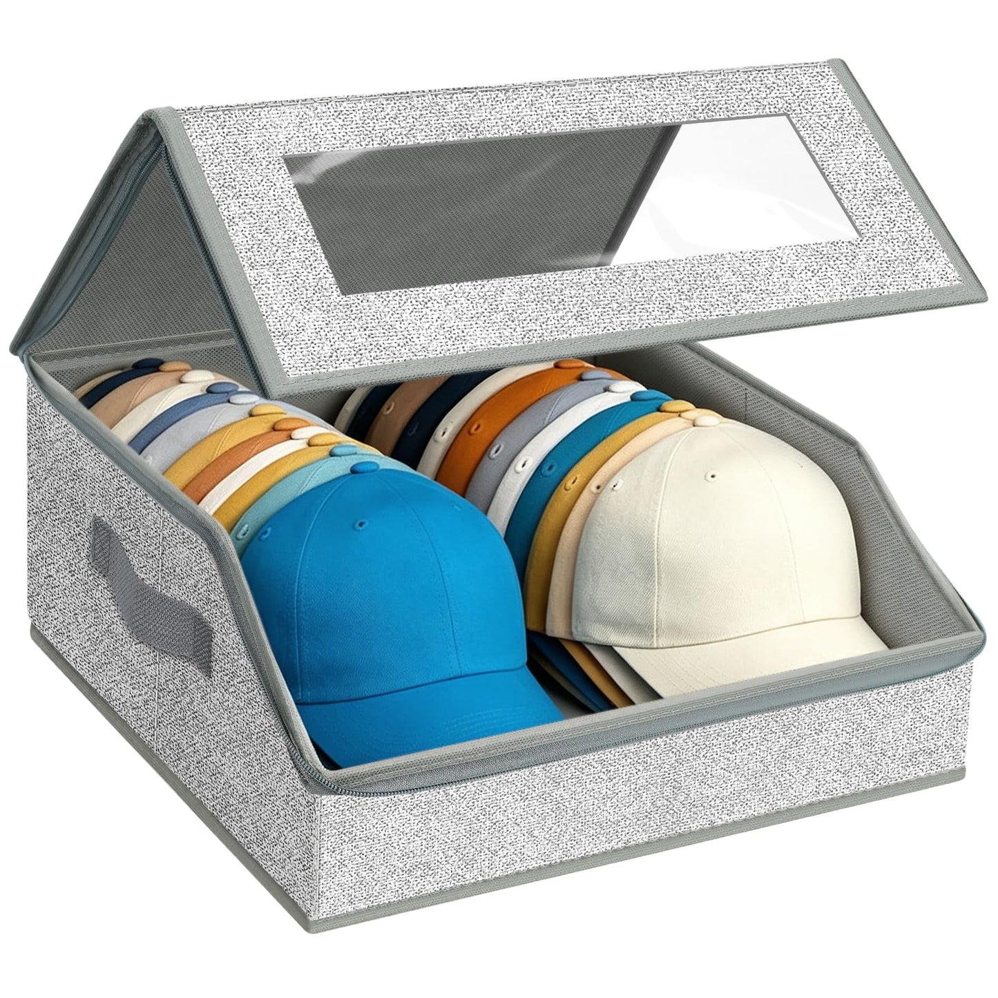 HOTOOLME Stackable Hat Storage Box,Foldable Baseball Cap Organizer（L）