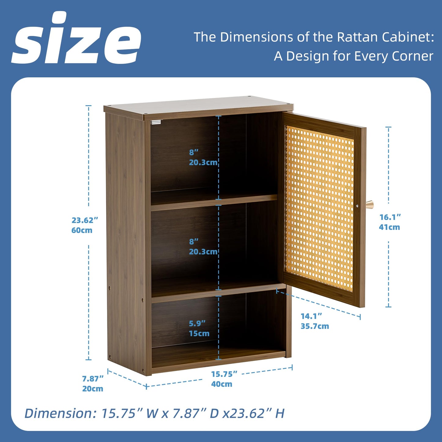 HITNET Bathroom Cabinet Wall Mounted, Rattan Medicine Cabinet, Bamboo Hanging Storage Organizer Over the Toilet with Adjustable Shelf for Living Room