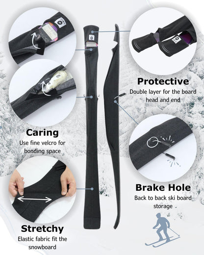 MONS Snow Skis Protection Fabric Soft Sleeve Cover Wide Open Easy Pack (M)