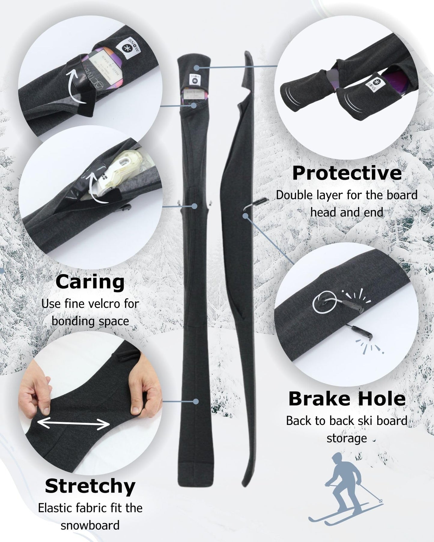 MONS Snow Skis Protection Fabric Soft Sleeve Cover Wide Open Easy Pack (L)