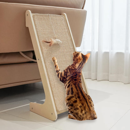 PETKARAY Sisal Cat Scratcher Ramp, L Shape Scratch Pad for Indoor Cats, 27" Wall Furniture Protector With Mouse Toy