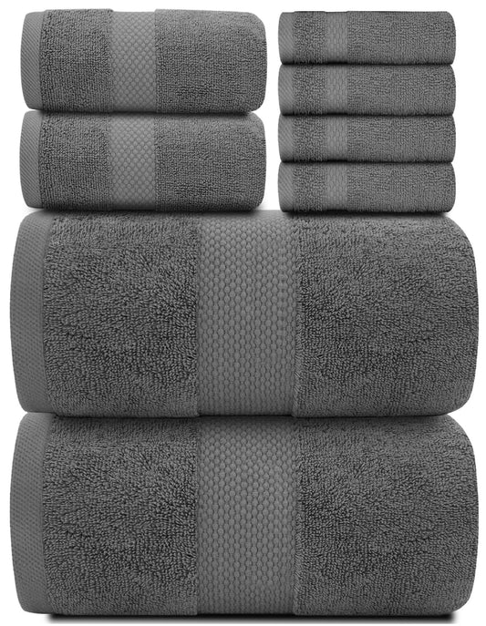White Classic 8 Piece Towel Set Charcoal Grey - Egyptian Cotton Towels 2 Pcs Large Bath Towels, 2 Pcs Thick Hand Towels, 4 Pcs Face Towels, Quick Dry
