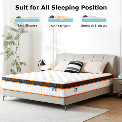 Double Mattresses 4FT6, Gel Memory Foam & Individually Pocket Sprungs Hybrid Medium Firm Double Mattress, Cooling Double Bed Mattress, Orthopedic