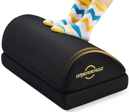 AMERIERGO Foot Rest for Under Desk at Work, Under Desk Footrest with Memory Foam, 2 Adjustable Heights Ergonomic Footrest for Office Chair & Gaming
