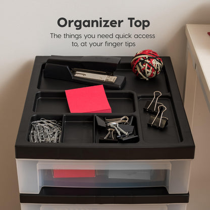 IRIS Plastic Storage, Rolling Cart with Organizer Top, Black, 6 Drawer