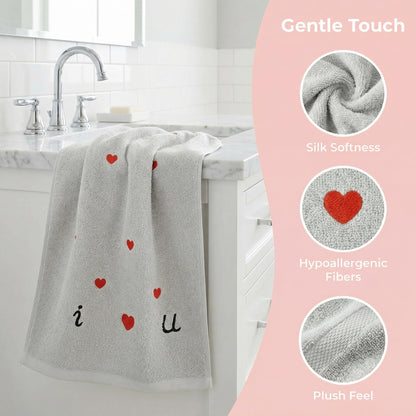 HMETOL Valentine's Day Cotton Letter Heart Love Pattern Hand Towels