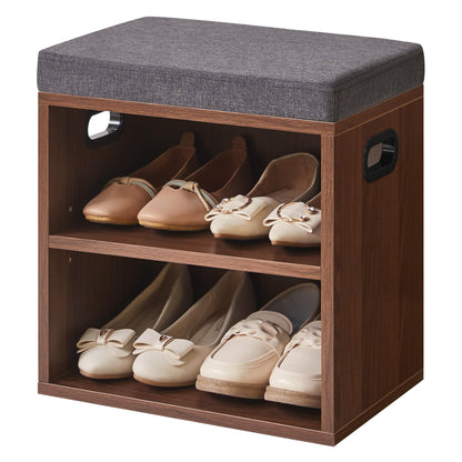 YMYNY Small Shoe Storage Bench with Cushion, Light Walnut HBD028LW