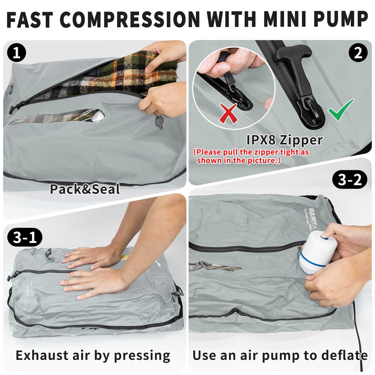 EULANT Vacuum Storage Bags for Travel, Reusable Vacuum Zipper Sealer Bag for Clothes