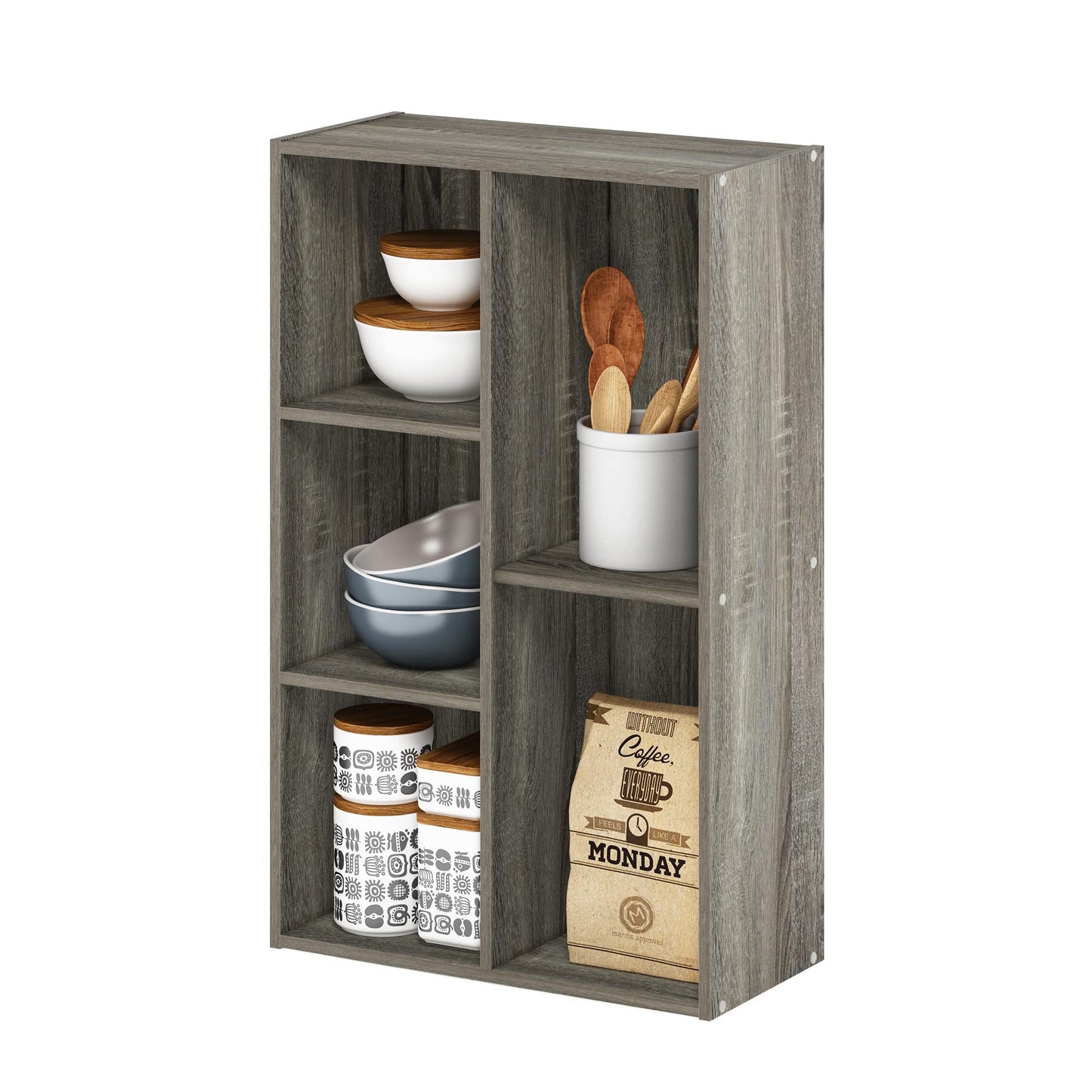 Furinno LUDER Book Shelf, 5-Cube Bookshelf, Tool Free Assembly Open Shelves Bookcase 9.4 x 19.7 x 31.5, for Living Room, Bedroom, Home Office