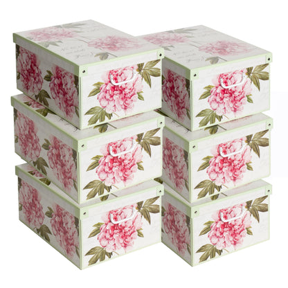 Lavatelli Set of 6 Cardboard Storage Boxes with Lid Peonies 39x50x24cm