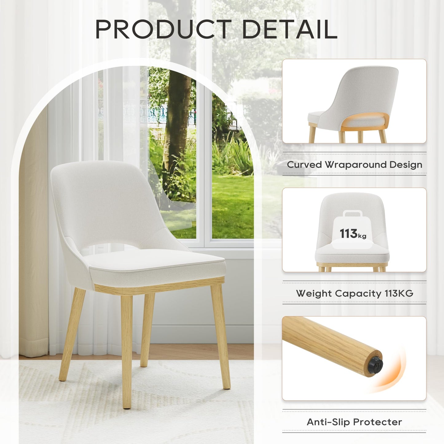 Dining Chairs Set of 2, Upholstered Dining Room Chairs with Chenille Fabric, Ergonomic Backrest, High Density Cushion & Rubber Wood Frame