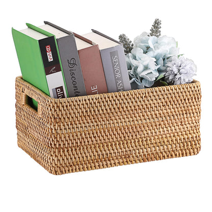 IGNPION Rattan Opened Storage Basket, Wicker Basket for Shelf, 32x22x15cm