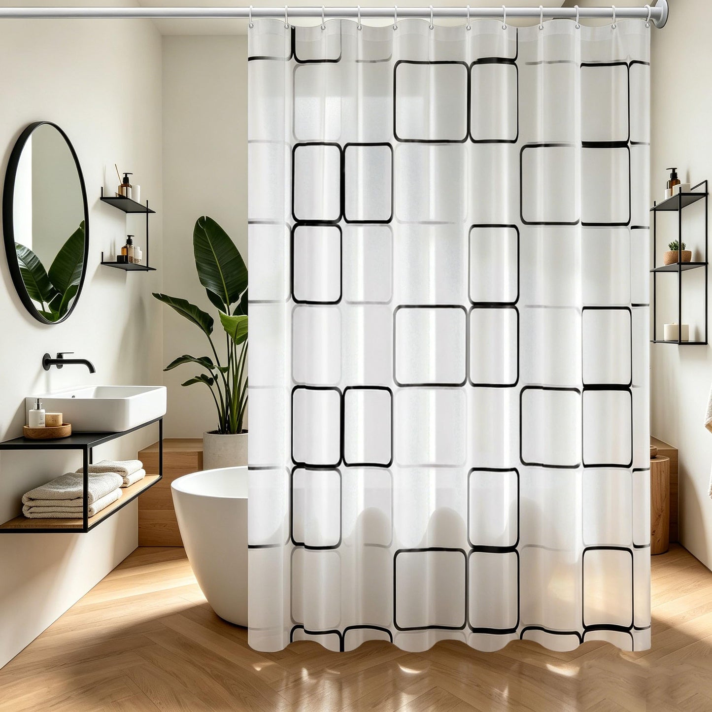Vllcsla Shower Curtains Mould Proof Resistant 180 200 220 240 cm, 180x240 cm, Extra Long Bathtub Curtains 240 Drop Black and White