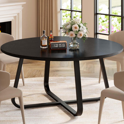 LVB Dining Room Table Modern Round Kitchen Dinner Table 130cm Black Oak