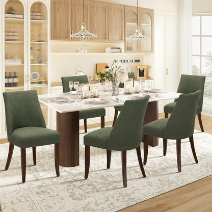 COLAMY Upholstered Dining Chairs Set of 6, Linen Fabric Parsons Dining Room Chairs with Curved Backrest, Solid Rubber Wood Legs