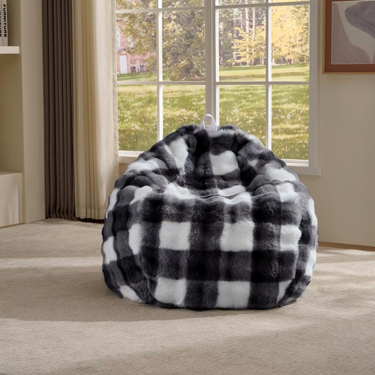 Fluffy Faux Rabbit Fur Bean Bag Chair Cover(No Filler),Cozy Shaggy Bubble Stuffed Animal Storage Large Bean Bag Cover for Bedroom Living Room,Fuzzy