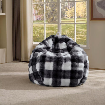 Fluffy Faux Rabbit Fur Bean Bag Chair Cover(No Filler),Cozy Shaggy Bubble Stuffed Animal Storage Large Bean Bag Cover for Bedroom Living Room,Fuzzy