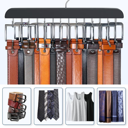 Resovo Belt Hanger for Closet Max 42 Belts, Belt Organizer Closet Accessories with 14 Hooks Belt Rack Sturdy Wood for Closet Organizers and Storage