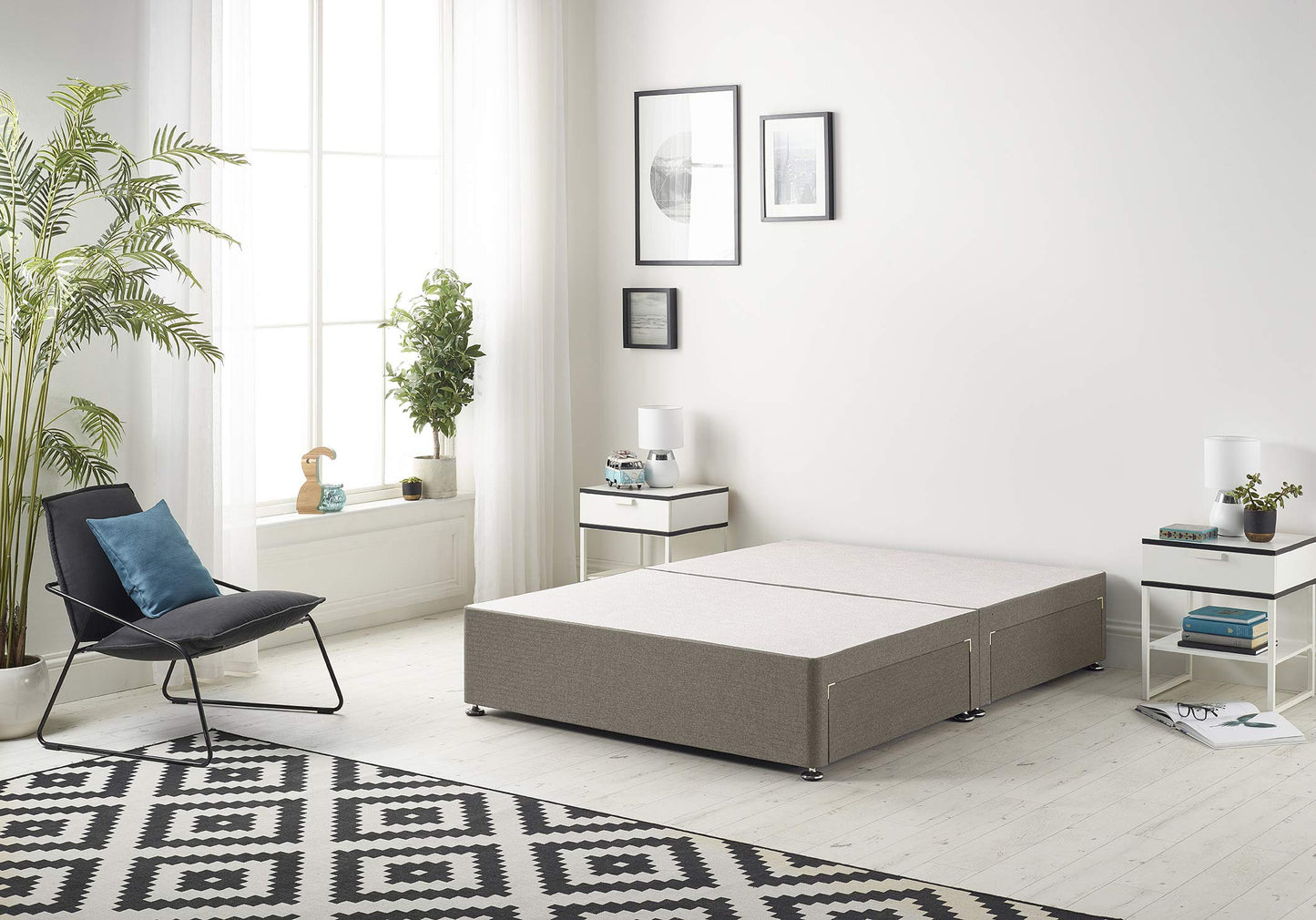 Bed Centre Flexby Divan Base Only with No Drawers and No Headboard - Available in 3ft,4ft,5ft and 6ft- Fabric (4FT Small Double, Tweed Coffee Fabric)