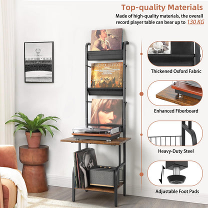Bikoney Record Player Stand with Vinyl Storage for 200 LPs