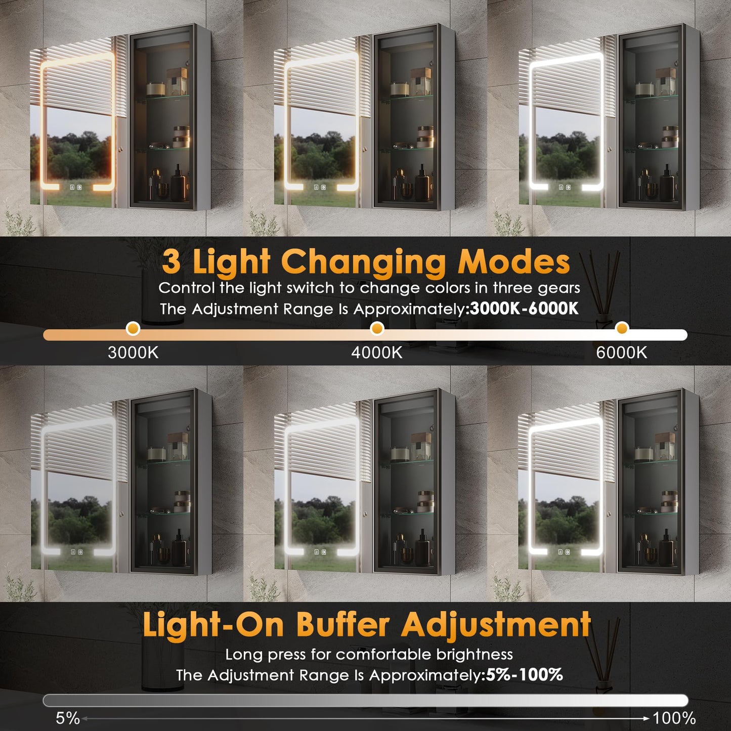 ELEGANT LED Bathroom Mirror Cabinet with Shaver Socket, Grey, 700x600mm