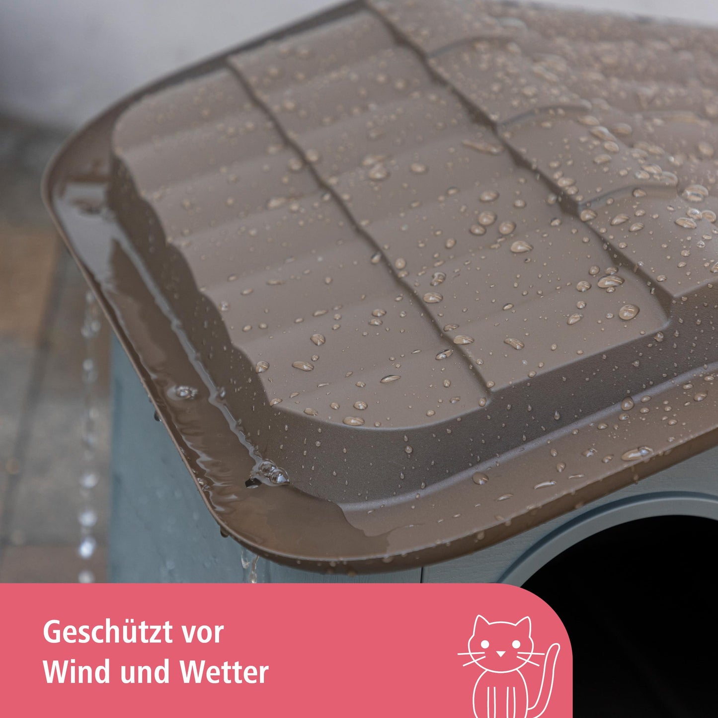 Kerbl Paola Eco 81341 Cat House, Mediterranean Look, Recycled Plastic, Grey Green/Brown, 60 x 51 x 41 cm